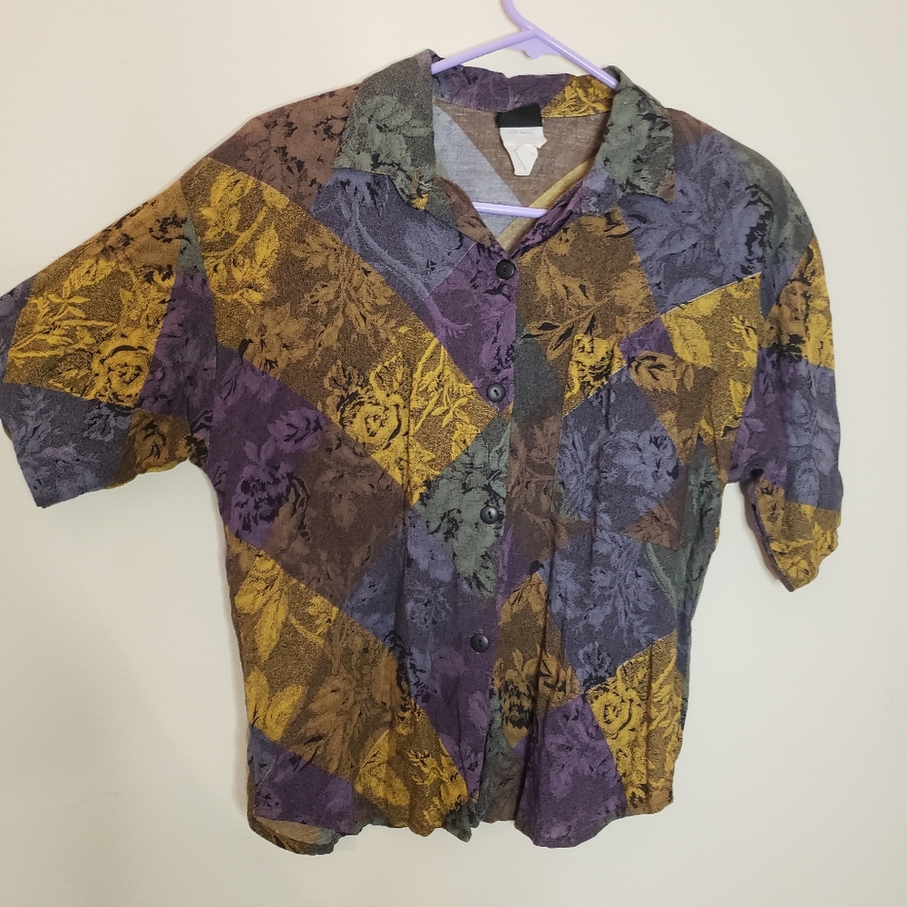 Judy knapp vintage short sleeve button up shirt with collar size small